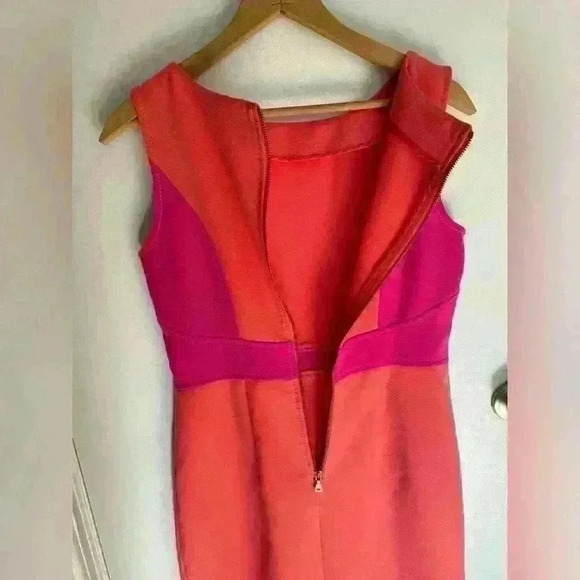 Coral and pink Ann Taylor LOFT dress fitted and stretchy fabric size 4 - Picture 12 of 16